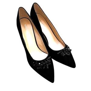 Nine West Topitoff black suede high heel pumps beaded shoes dressy stiletto 9.5M